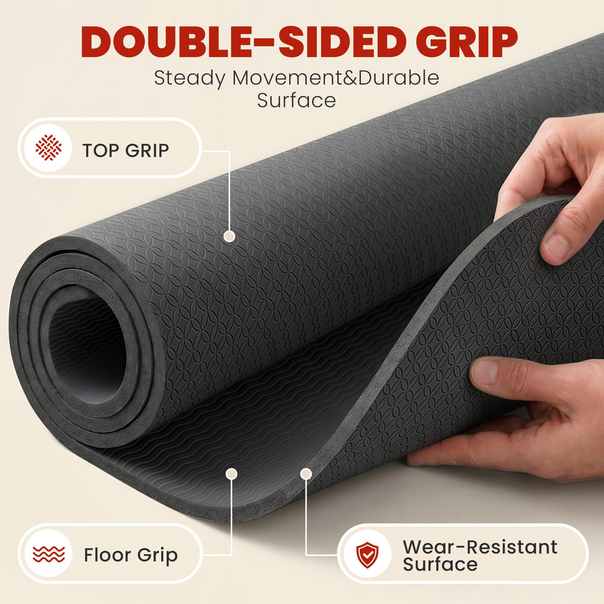 Large Yoga Mat (72" X 32" X 0.25" Black)
