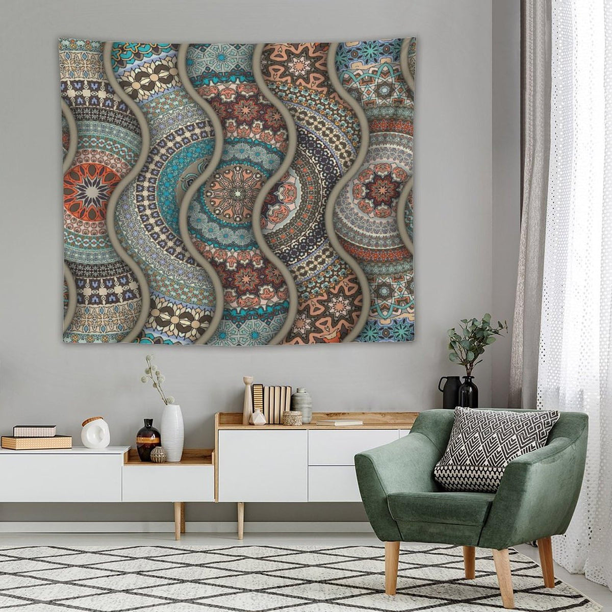 Colorful Bohemian Tapestry Wall Hanging Vintage Floral Mandala Flower Aztec Boho Tapestries Home Decor for Living Room Bedroom Apartment Farmhouse Dorm 50"x60" (50"L x 60"W / Mandala-21)