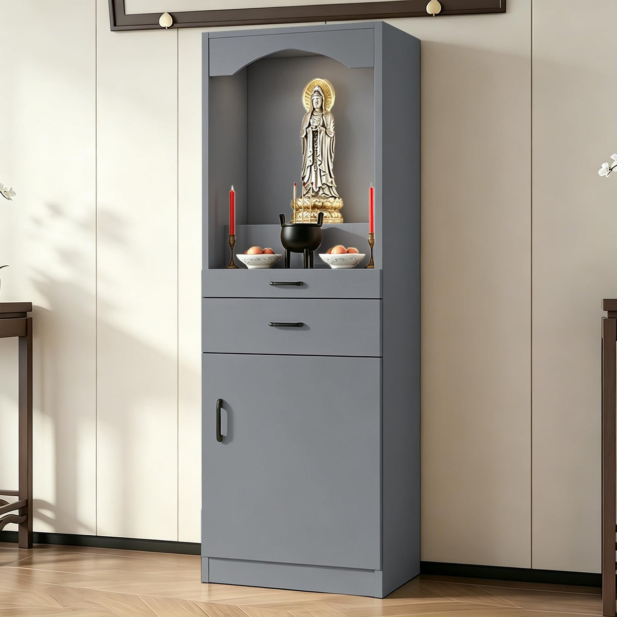 Solid Wood Altar Table (Dark Gray / 15.7" x 15.7" x 65.4")