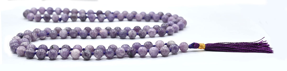 Lepidolite Buddhist Prayer Beads Japa Mala with 108 Meditation Beads (Hand Knotted / Lepidolite)