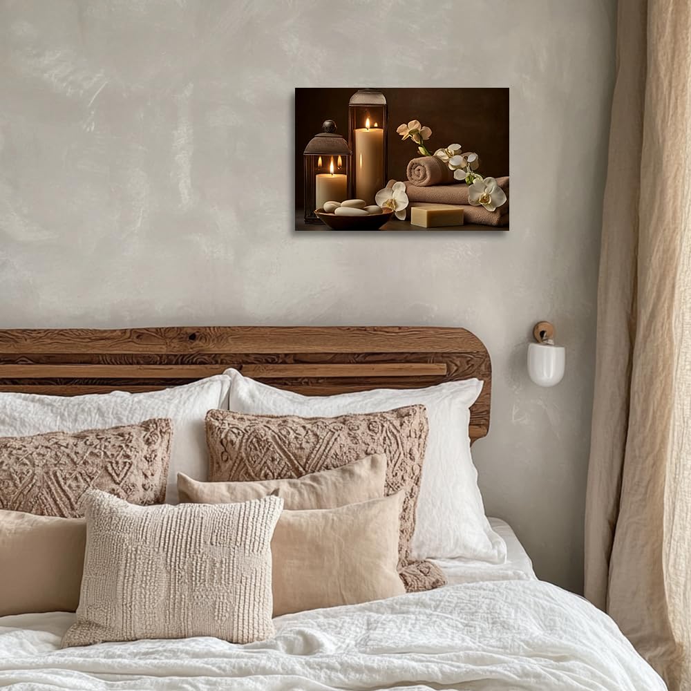 YMXHUANSH SPA Wall Art Decor Candles Canvas Print Orchids & Stones Zen Bathroom Artwork for Yoga Room Bedroom Massage Studio 28x42inch (White / 28"x42")