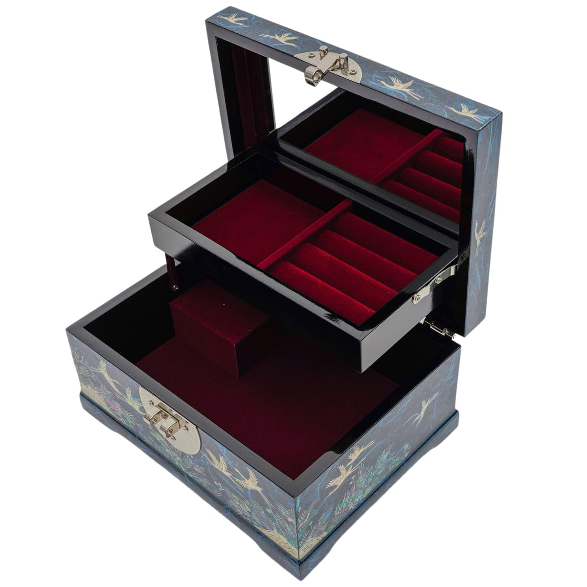 Arirang Korean Music Box Mother of Pearl Jewelry Box K (Blue)