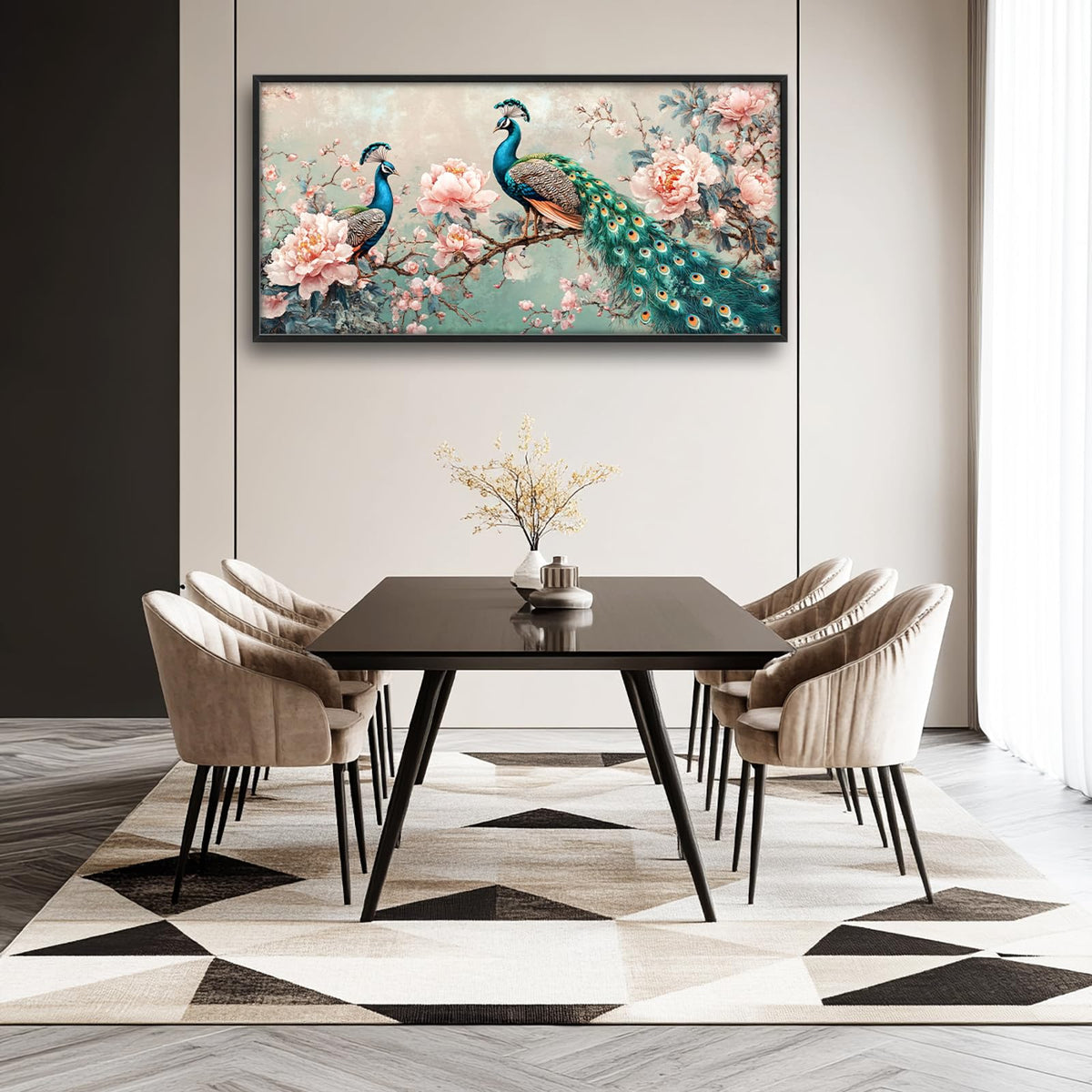 Peacock Large Wall Art Elegant Peacock Framed Wall Decor Canvas Pictures Painting for Living Room Bedroom Dining Room Women 30"x60" (Peacock Pink Floral / 60"L x 30"W)