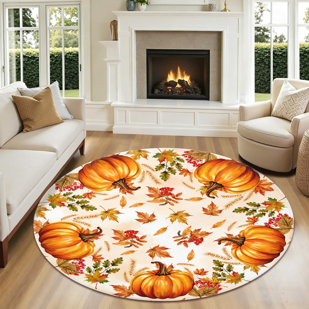 Fall Round Area Rug 4ft (Autumn-pumpkin Five / 4' (Round))