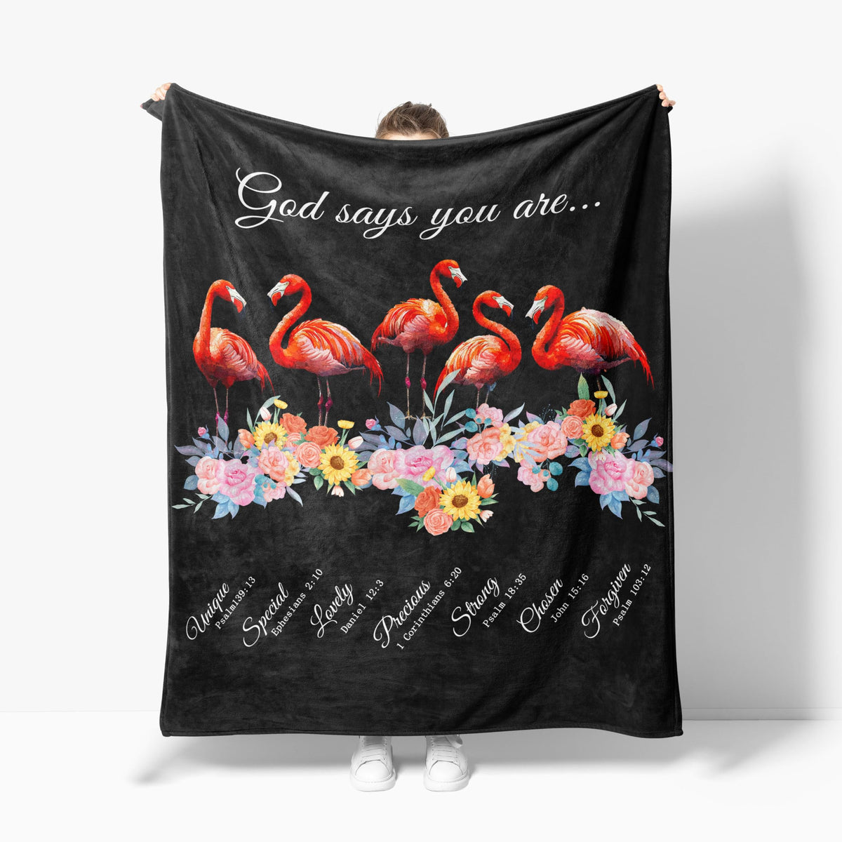 Flamingo Fleece Blanket Religious Christian Gifts Room Decor 60"x80" (Five Flamingos / 60"X80")