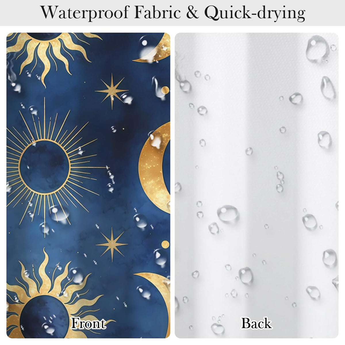 Celestial Shower Curtain with Hooks (Sun and Moon / 72"W x 78"L (Pack of 1))