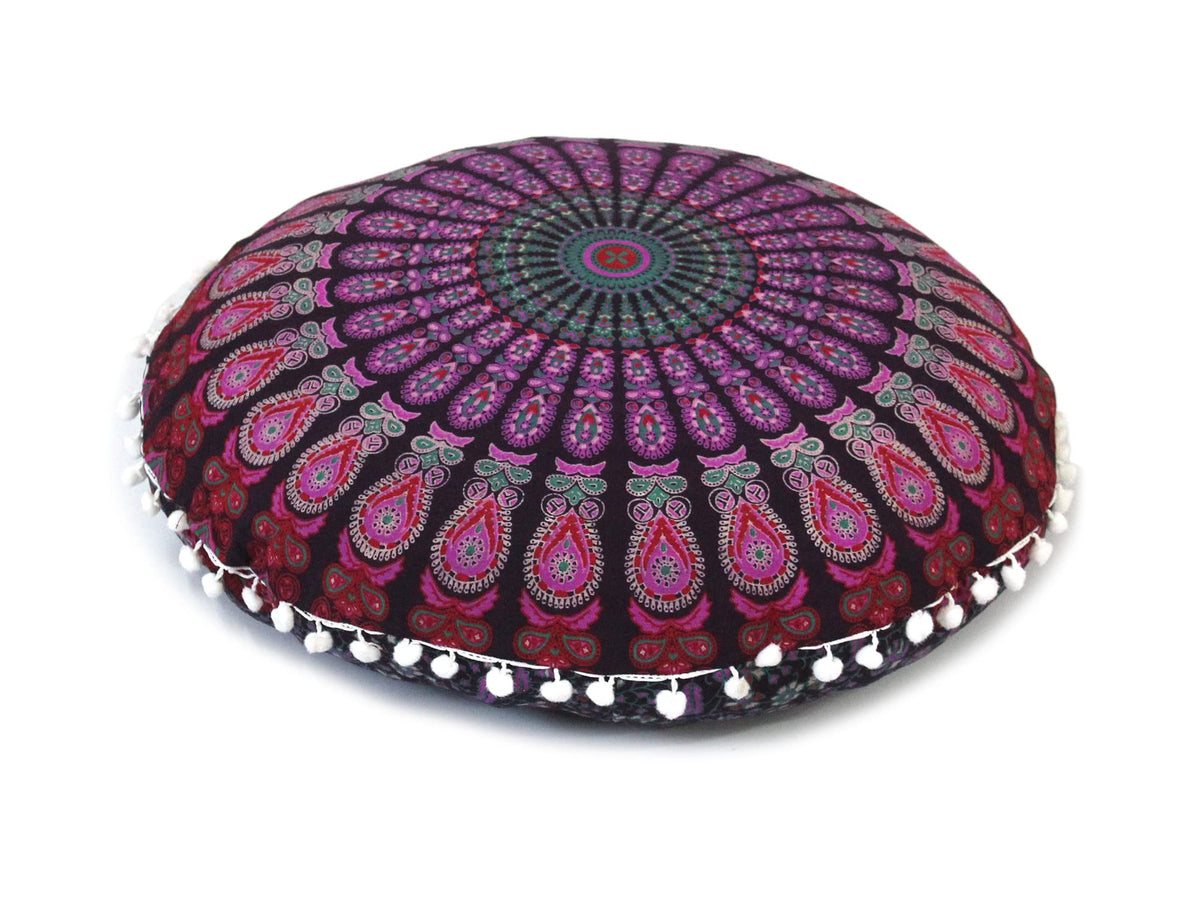 Large Hippie Floor Pillow Cover Mandala Meditation Cushion Case Pouf Cover Round Poufs Cover Bohemian Floor Cushion Cover Outdoor Fireplace Yoga Living Room Decor 32" Pink Mirchi (Pink Mirchi)