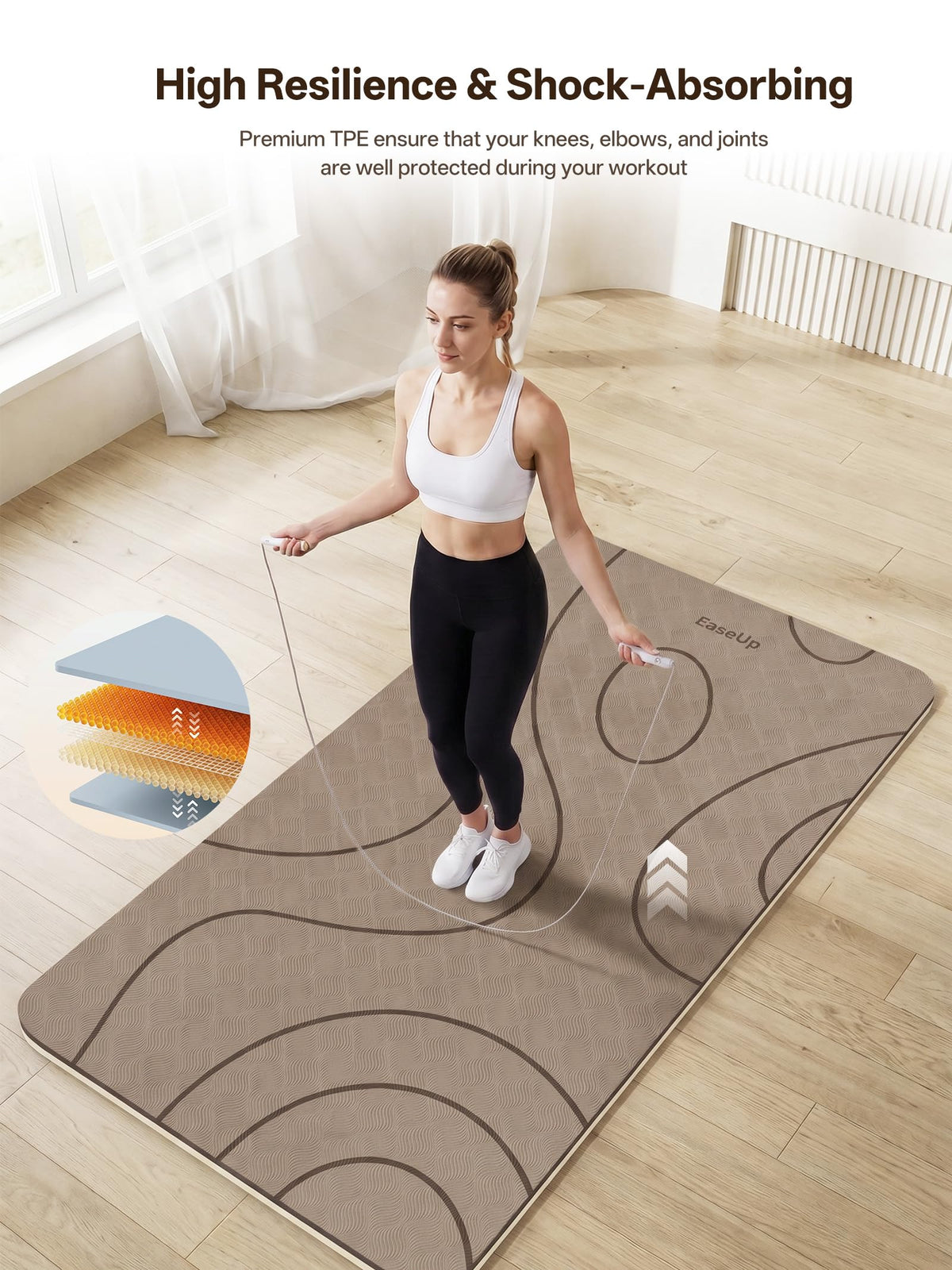 Large Yoga Mat 73x35.5x0.4" (Brown/Beige)