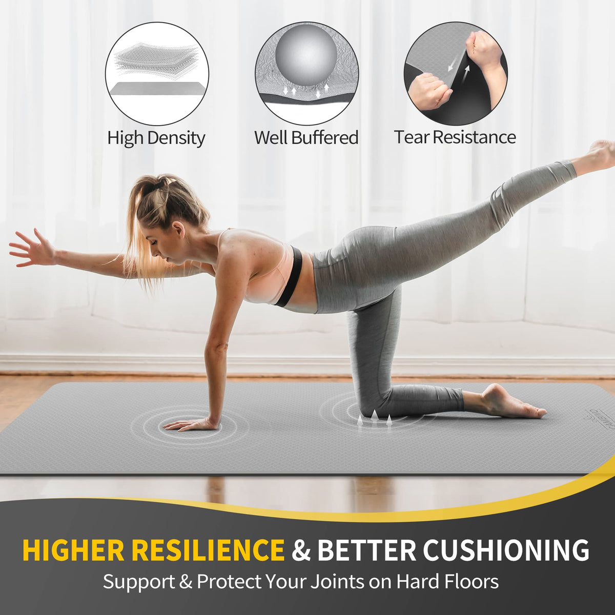 Extra Wide Yoga Mat for Women and Men (72" x 32" x 6mm / Gray)