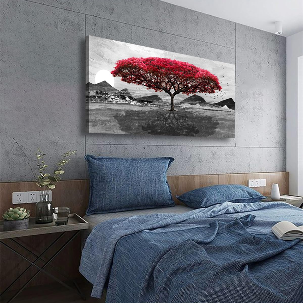 Red Tree of Life Pictures Canvas Wall Art for Living room Office Bedroom Wall Decor (40"L x 20"W / Red Tree of Life)