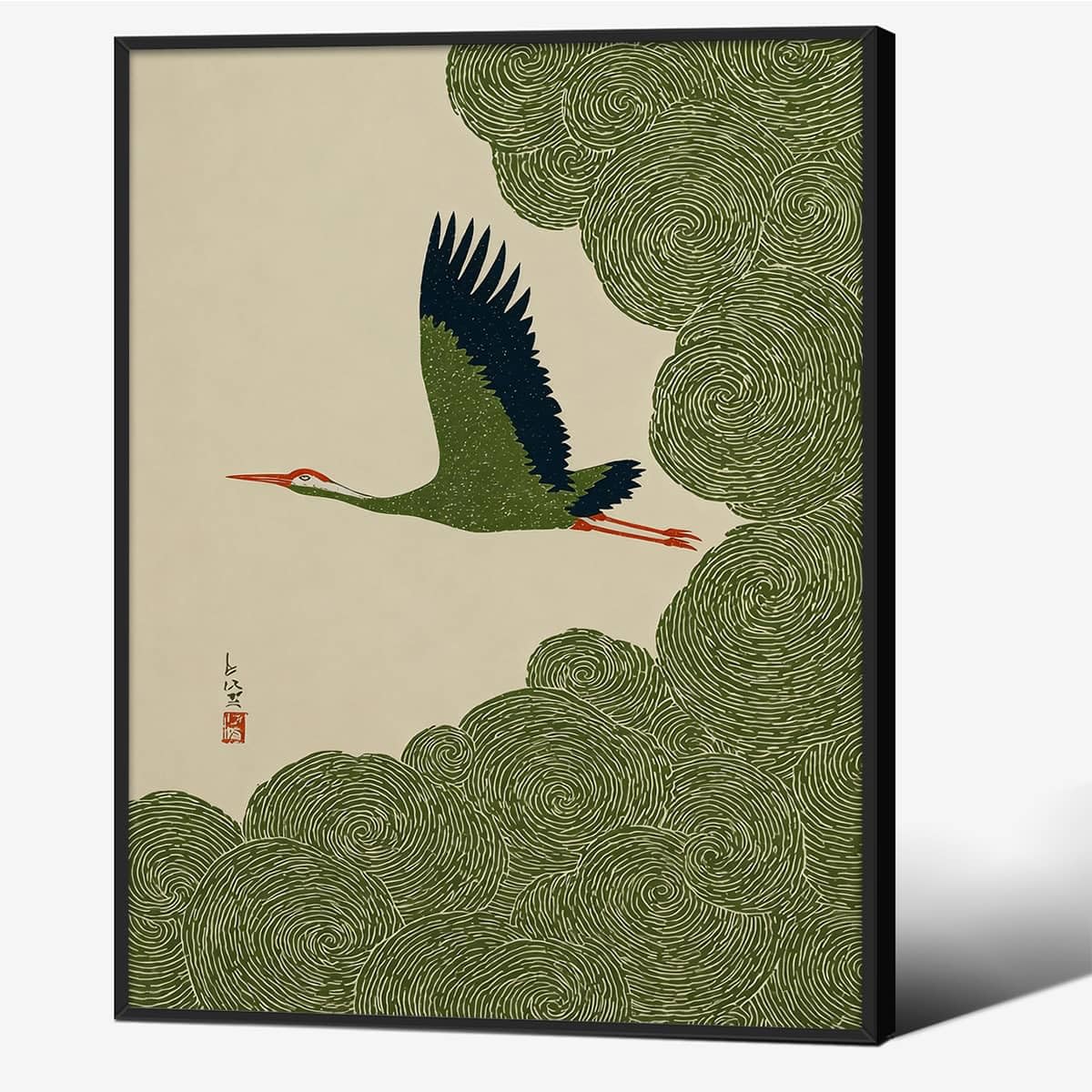 Black Framed Vintage Japanese Flying Wall Art 11x14in Nature Bird Pictures Aesthetics Posters Animal Prints Nordic Nature Zen Calm for Asian Syle Living Room Bedroom Office Decor Ready to hang (Black Framed / Japanese Pictures / 14"L x 11"W)