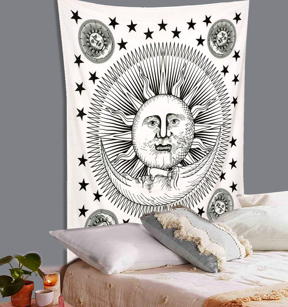 Tie Dye Mandala Tapestry (Black & White / 85"L x 55"W)