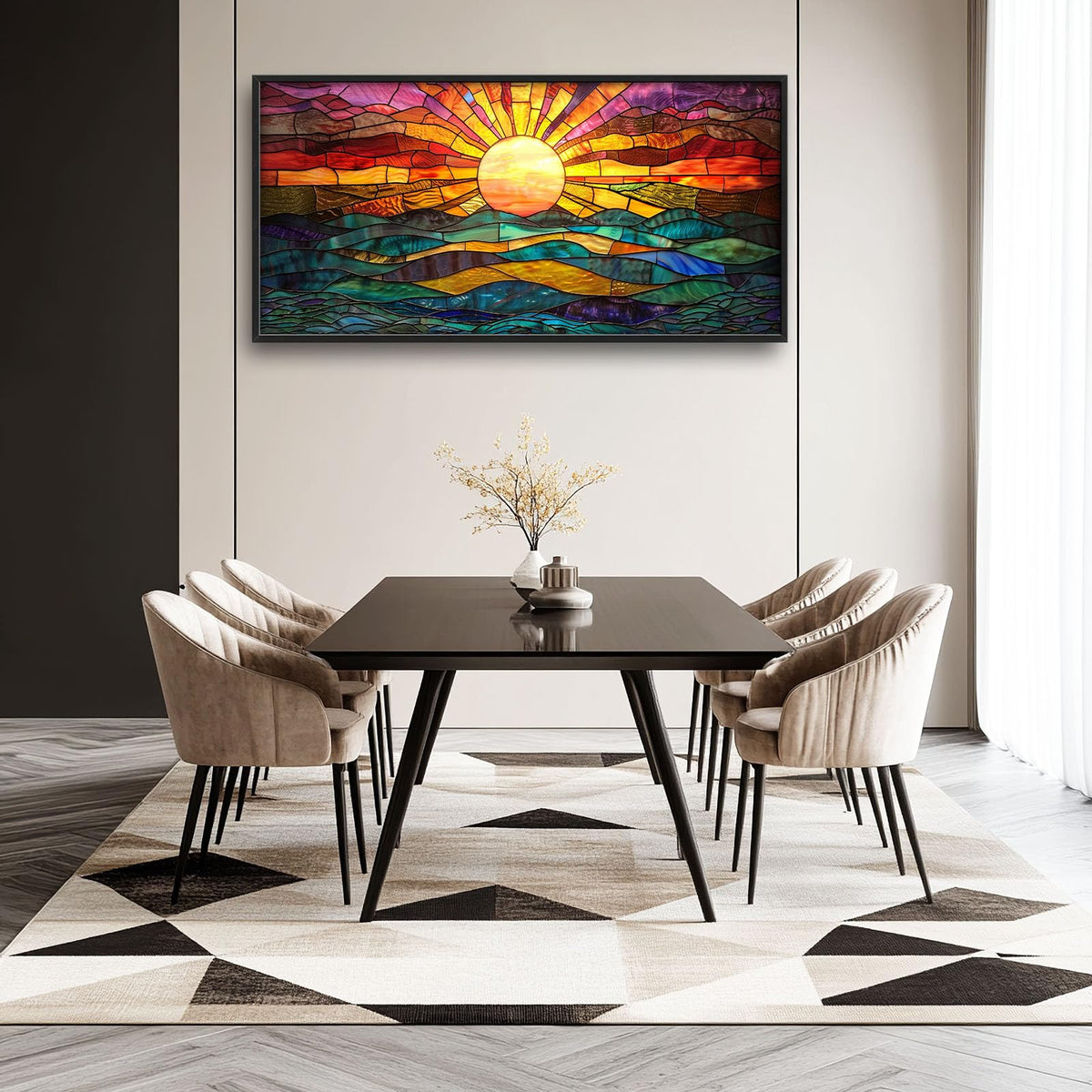 Boho Sun Large Wall Art Colorful Pictures Abstract Geometric Sun Sunset Sea Wall Decor Modern Canvas Print Painting Artwork for Bathroom Living Room Bedroom 60L x 30W (Boho Colorful Sun / 60"L x 30"W)