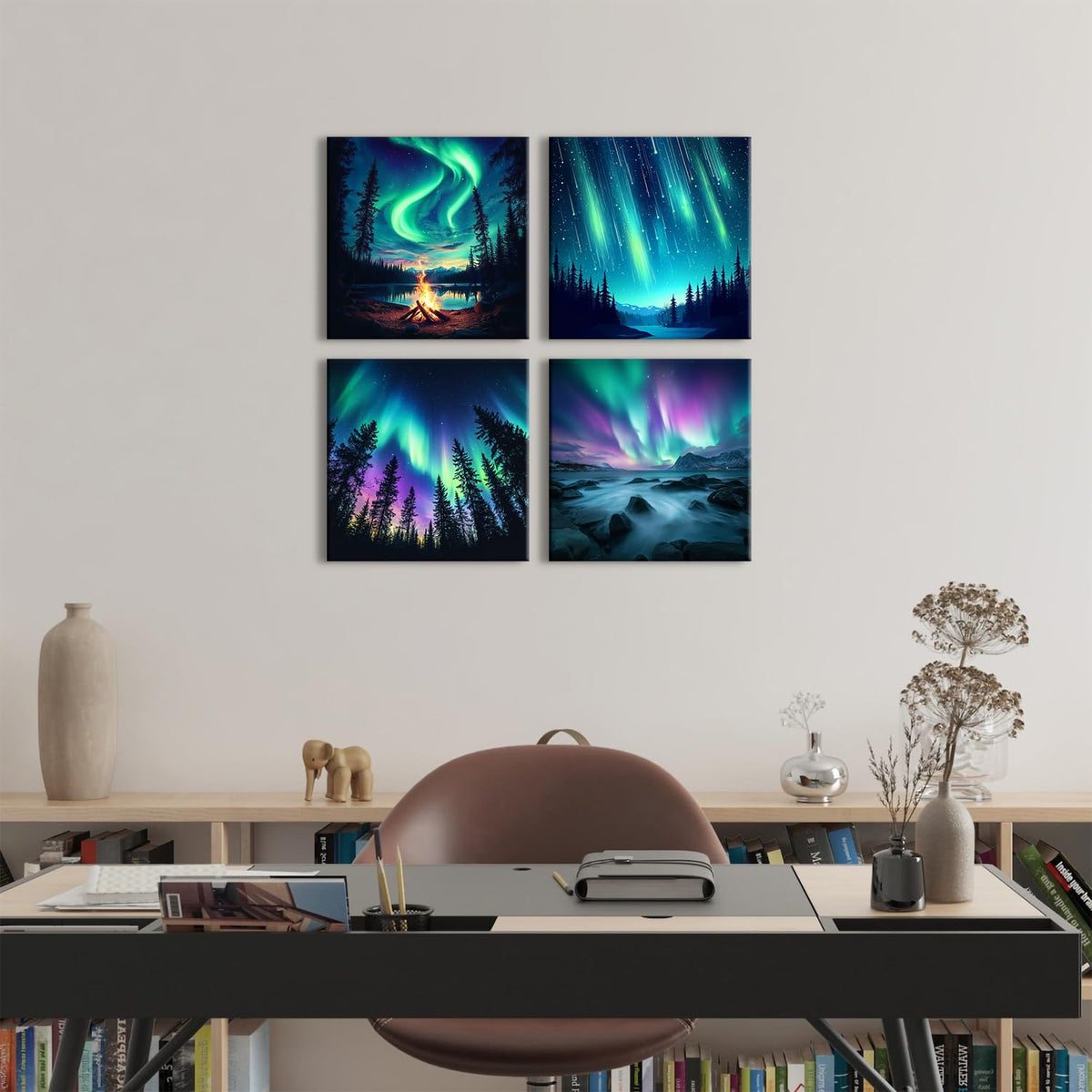 Northern Lights Wall Art Aurora Mountain Scenery Pictures Wall Decor Colorful Forest Landscape Canvas Prints Paintings Nature Aurora Borealis Posters Farmhouse Artwork Living Room Decoration 12x12” (12"L x 12"W / Aurora)