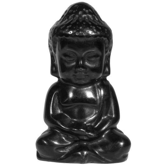 1.9 Inch Black Obsidian Meditating Buddha Statue (Black)