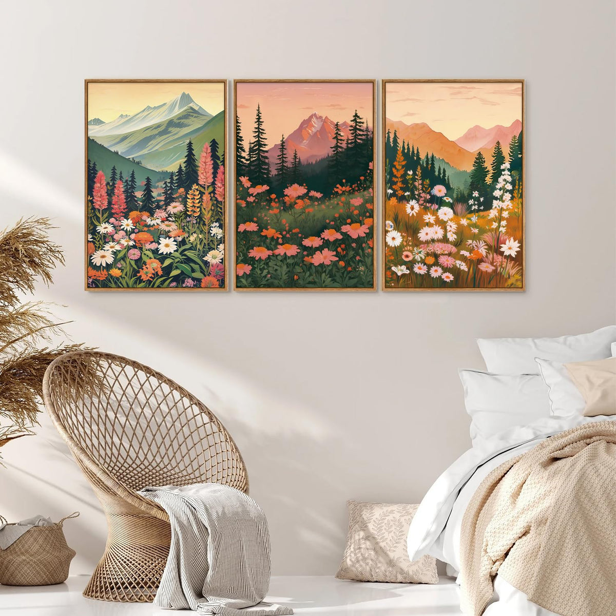 Mountain Wildflower Framed Canvas Wall Art Set (Boho Nature Flowers / 36"L x 24"W)