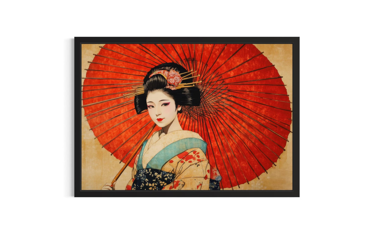 Red Geisha Unframed Wall Art Print Poster (Red Geisha / 14"L x 11"W)