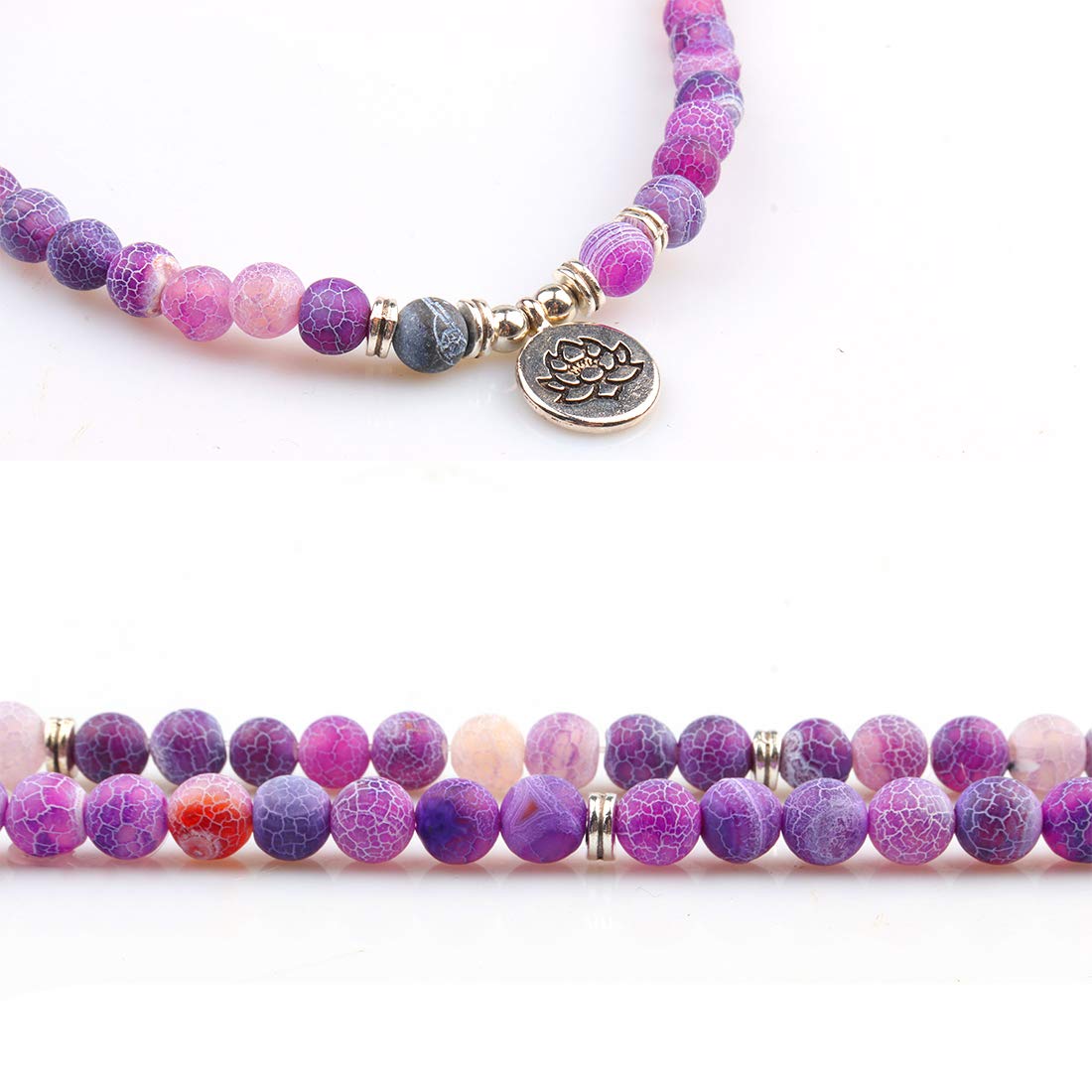 8mm 108 Mala Beads Wrap Bracelet Necklace for Yoga Charm Bracelet Natural Gemstone Jewelry for Women Men (Purple Weathered Stone)