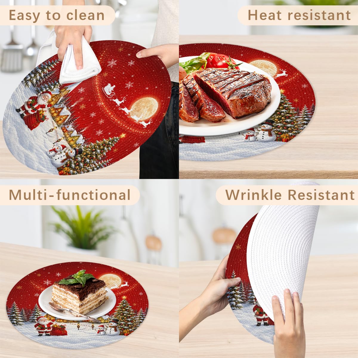 Christmas Woven Placemats Round Placemats Set of 4 for Festival Party (C 003 / 4 pieces)