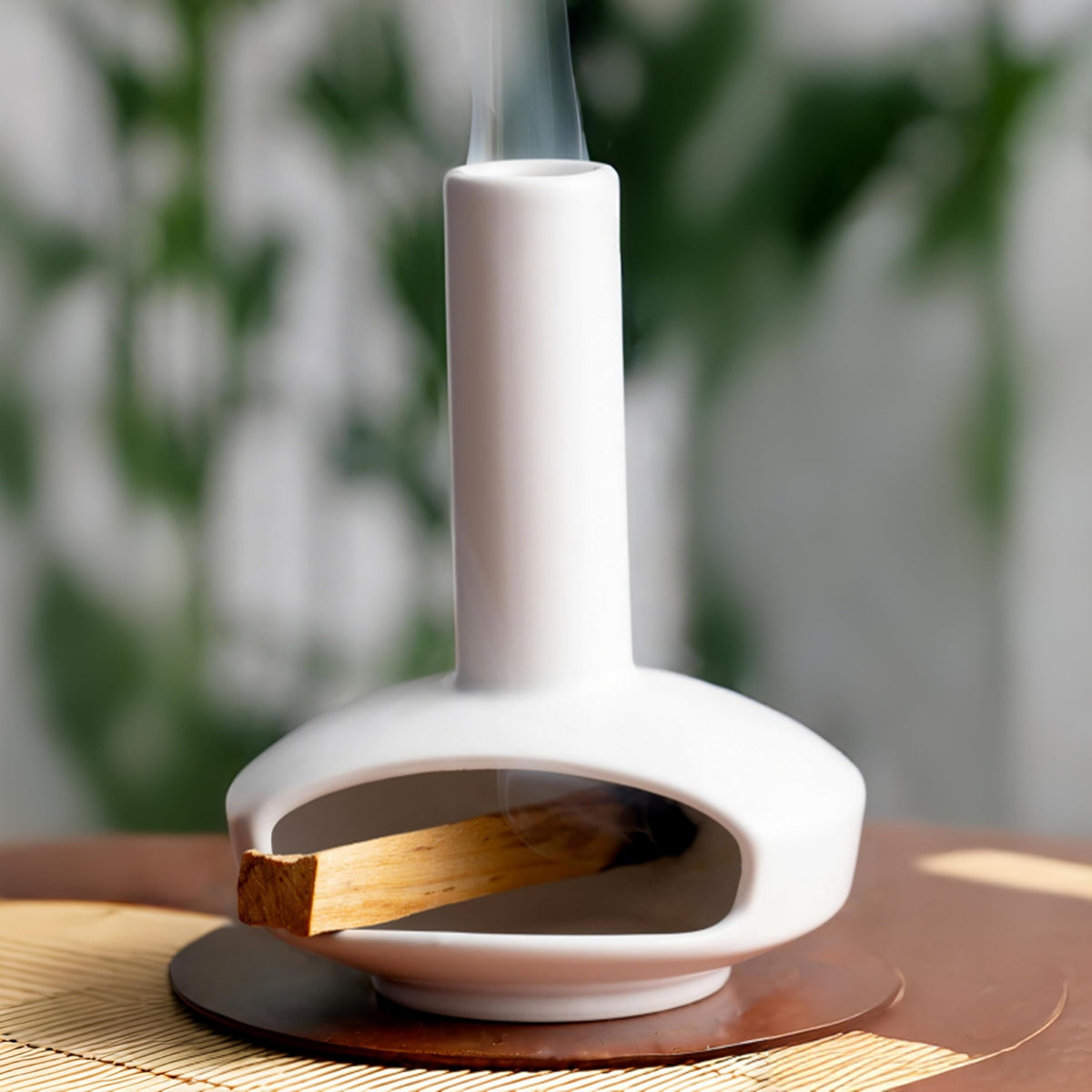 Ceramic Mini Chiminea Palo Santo Burner (Round Bottomed Palo - White)
