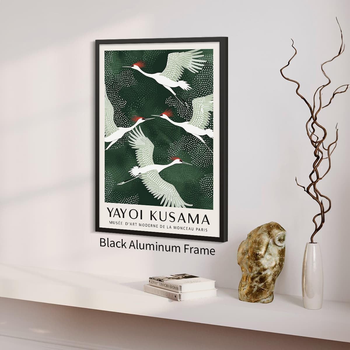 Black Framed Canvas Wall Art Japanese Flying Cranes Artwork 24x36in Vintage Bird Pictures Aesthetics Posters Minimalist Animal Prints Nordic Nature Zen Calm for Living Room Bedroom Office Decor (Black Framed / Japanese Art 007 / 36"L x 24"W)