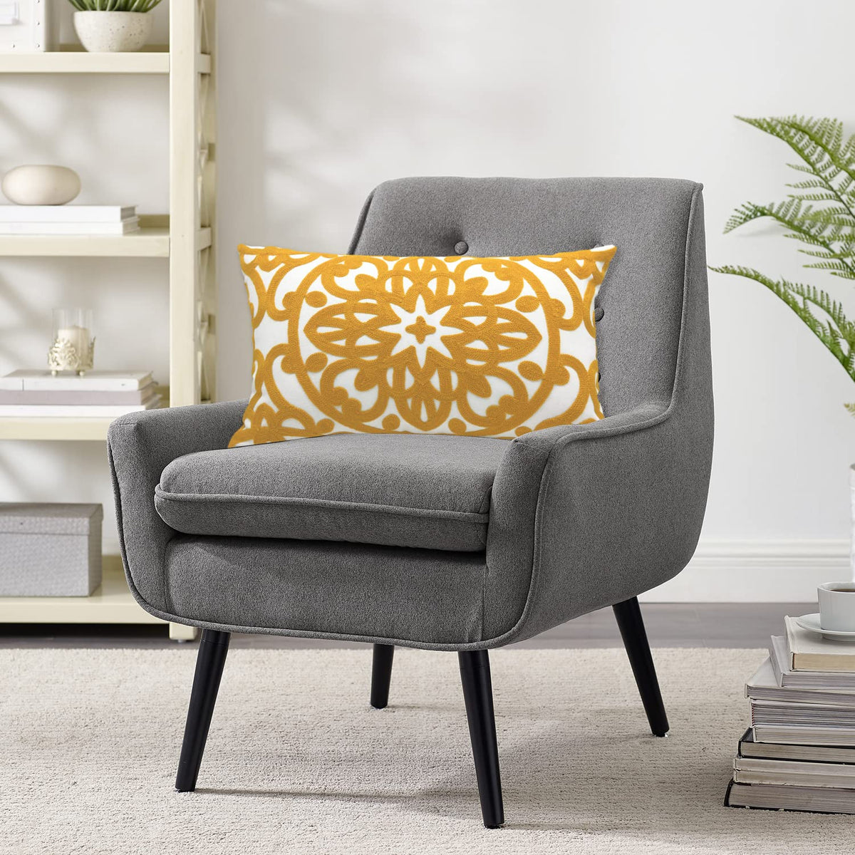Boho Embroidered Lumbar Throw Pillow Cover 12"x 20" (Gold / 20" x 12" (Pack of 1))