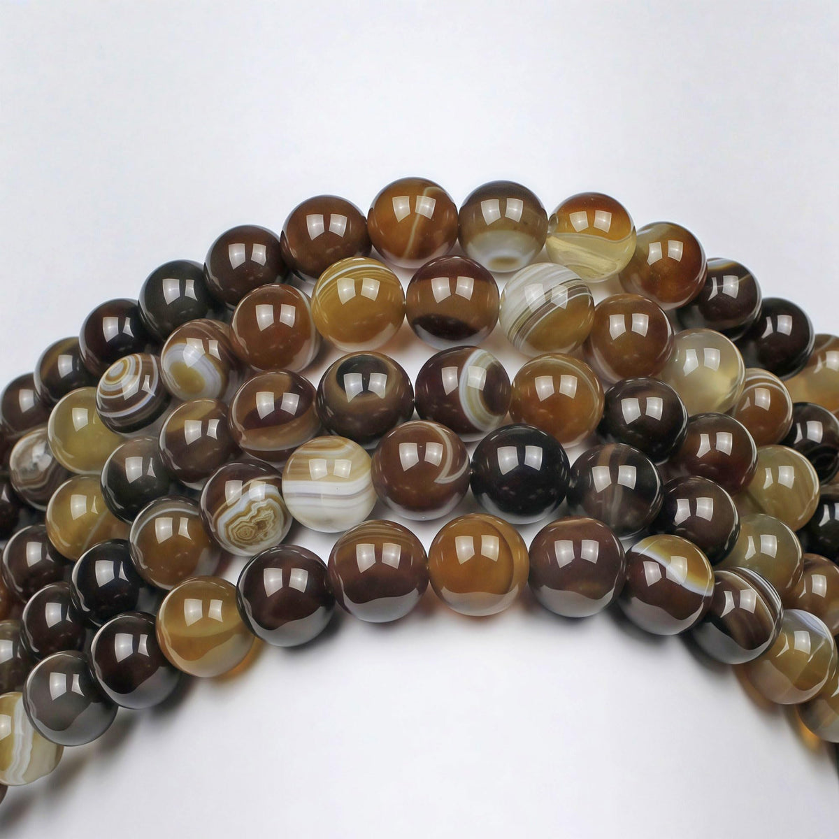 Natural Stone Beads Coffee Stripe Agate Round Loose Beads for Jewelry Making DIY Bracelet Necklace (Coffee Stripe Agate / 10mm)