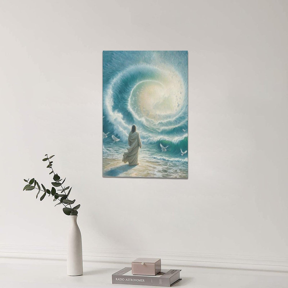 Jesus Beach Wall Decor Christian Jesus Dove Pictures Christ Religious Canvas Wall Art God Ocean Painting Home Modern Artwork Framed for Church Living Room Bedroom Bathroom Office 16 x 24 inch (24"L x 16"W / Beach Jesus)