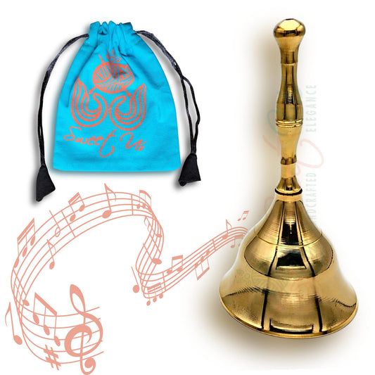 Solid Sturdy Polished Brass Hand Bell and Pouch Bundle (4.5-in High / Polished Brass)