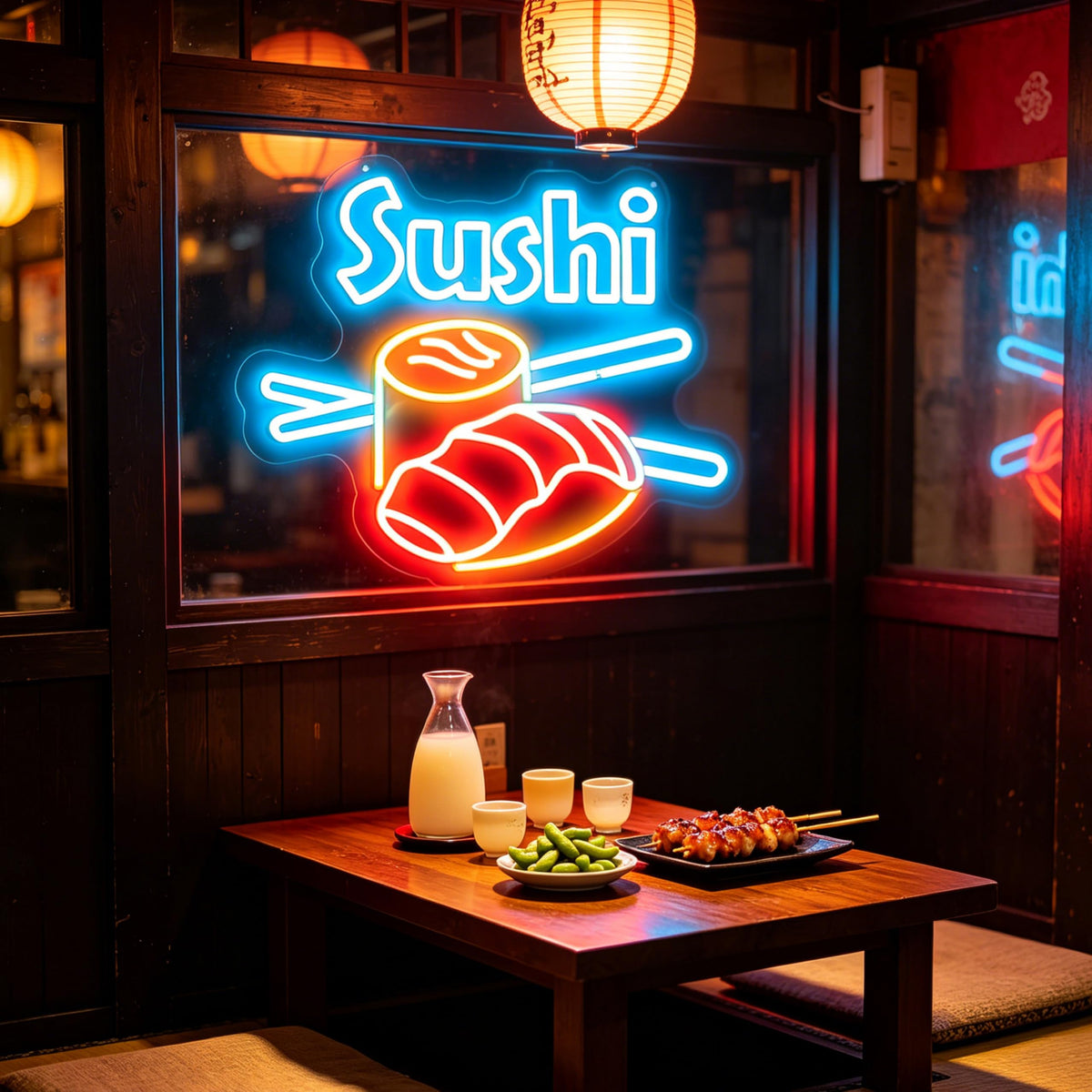 Sushi Neon Sign Japanese Izakaya Food LED Wall Decor (Sushi-Ice Blue)