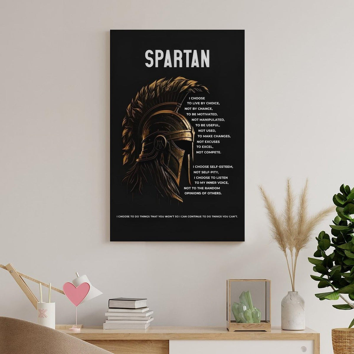 Spartan Quote Motivational Room Aesthetic Canvas Printing Wall Art Prints Wall Decor Posters Black Gold Warrior Helmet Philosophy Modern Home Bedroom Office Gym Decoration 24x36inch (style-18 / 24x36inch(60x90cm) Frame)