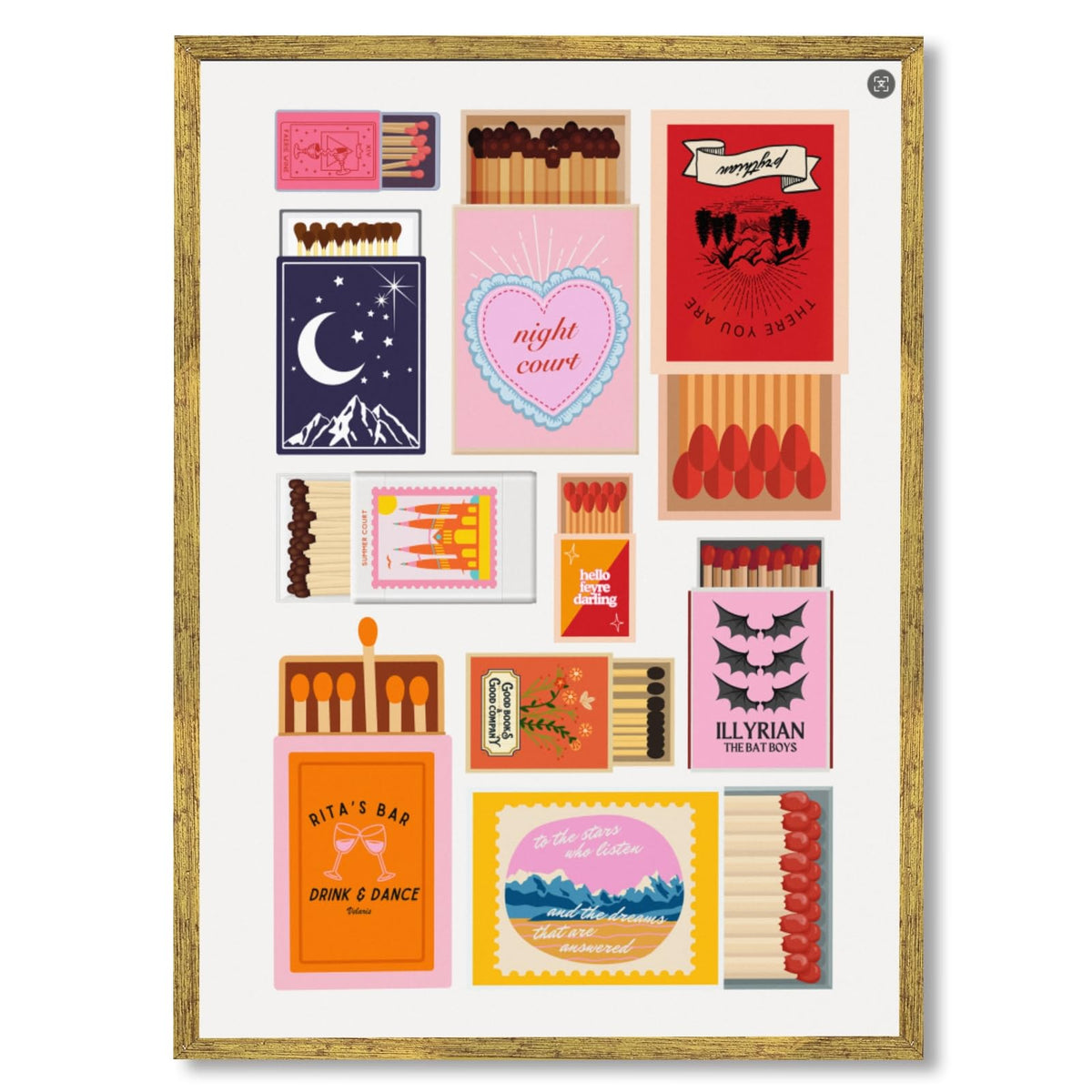 Gold Framed Colorful Matchbox Canvas Wall Art Vintage Minimalist Matchbox Poster Painting Print Gift Retro Western Cowboy Cowgirl Modern Quirky Quote Artwork Aesthetic for Home Bar Decor 20x30inch (20"L x 30"W / Matchbox - Gold Frame)
