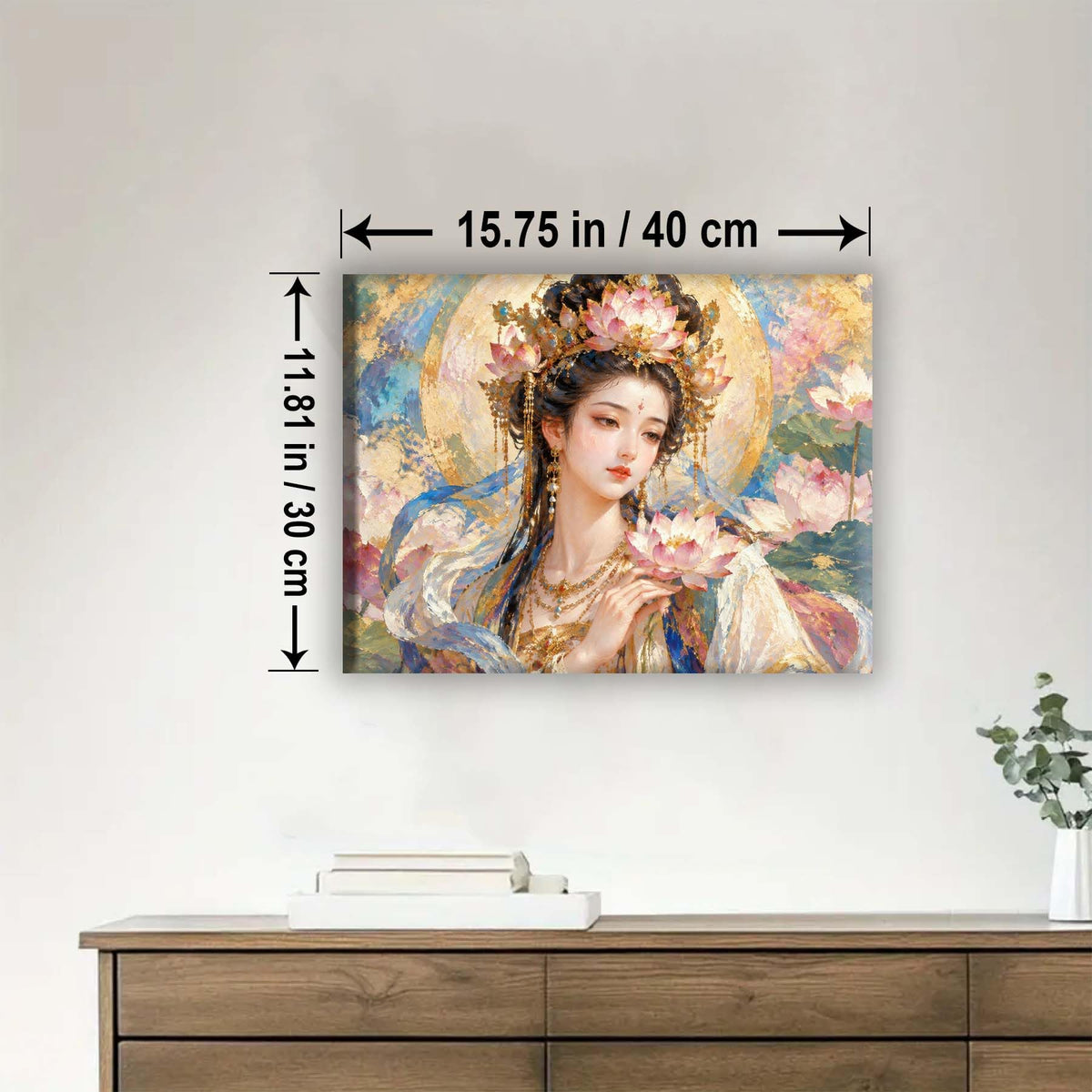 BODHISATTVA Lotus Crown Buddhism Framed Canvas DIY Paint by Numbers Kit Bar Cafe Cave Home Room Wall Bathroom Porch Patio Decor Gift (BODHISATTVA LOTUS CROWN - 16 x 12 Inch)