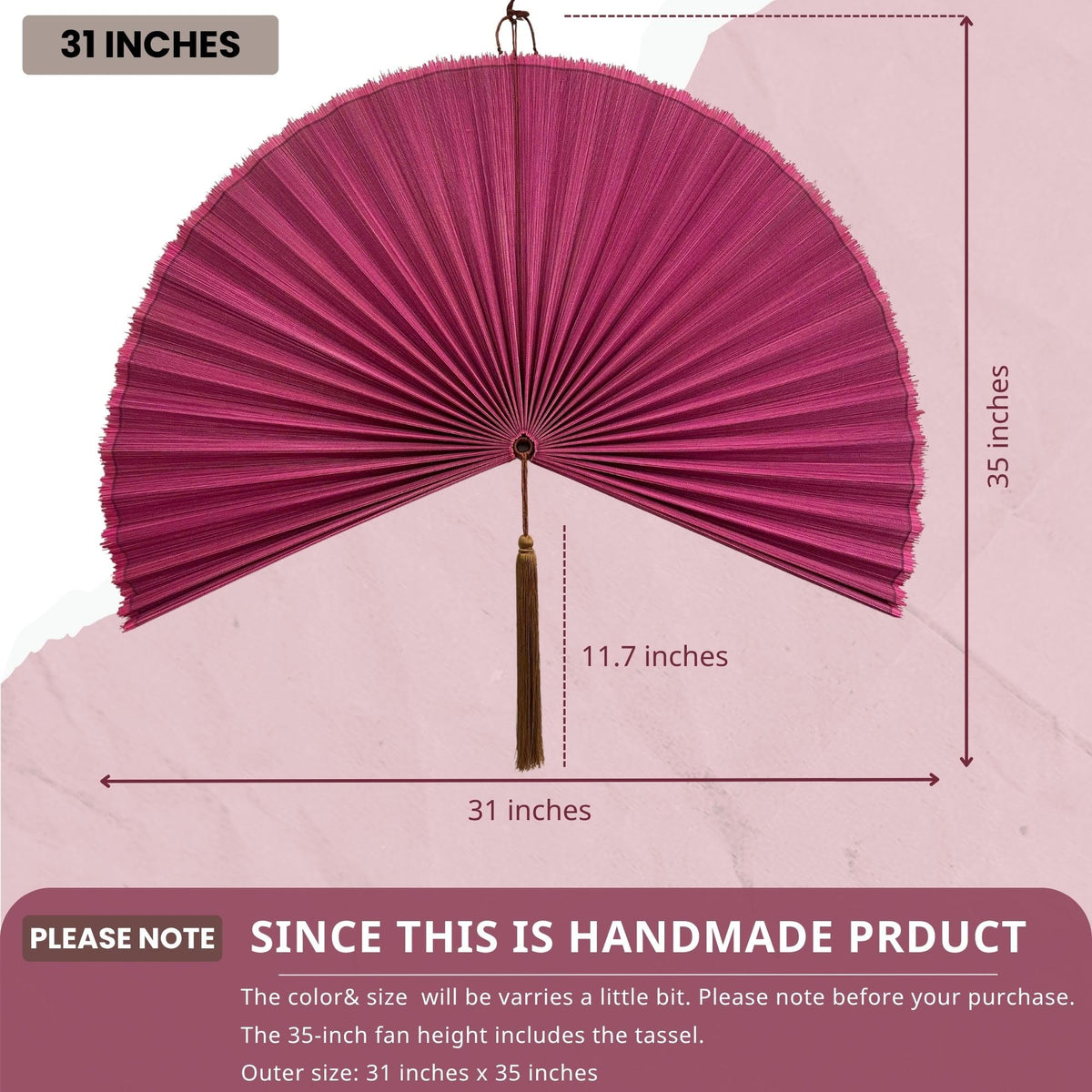 Bamboo Fan Wall Decor (Rasberry / 31inch)