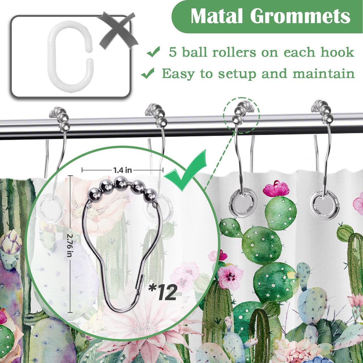 Cactus Shower Curtain Succulent Desert (Cactus / 60"W x 72"L (Pack of 1))