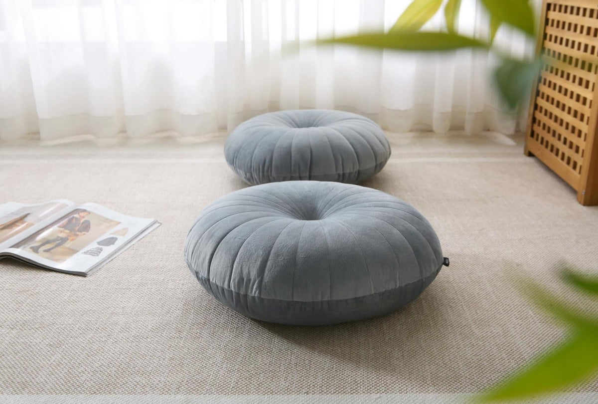 Floor Pillow Meditation Cushion Round Large Floor Pillows Seating for Adults (Grey / 18inches)