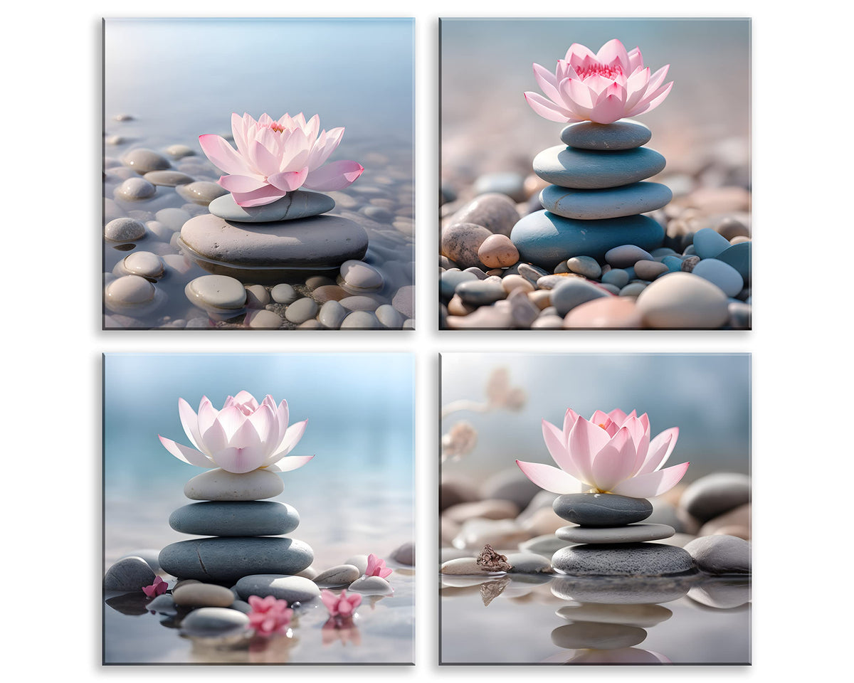 4PCS Mordern Zen High (16X16inchX4 / Pink Lotus)
