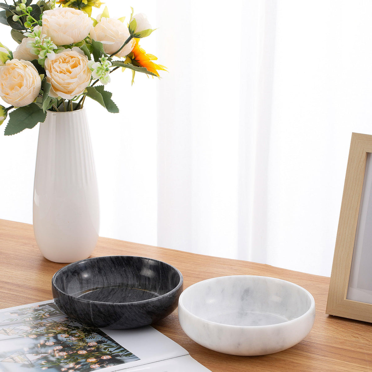 5.91'' Large Decorative Marble Bowl for Home Decor (Large-Black3)