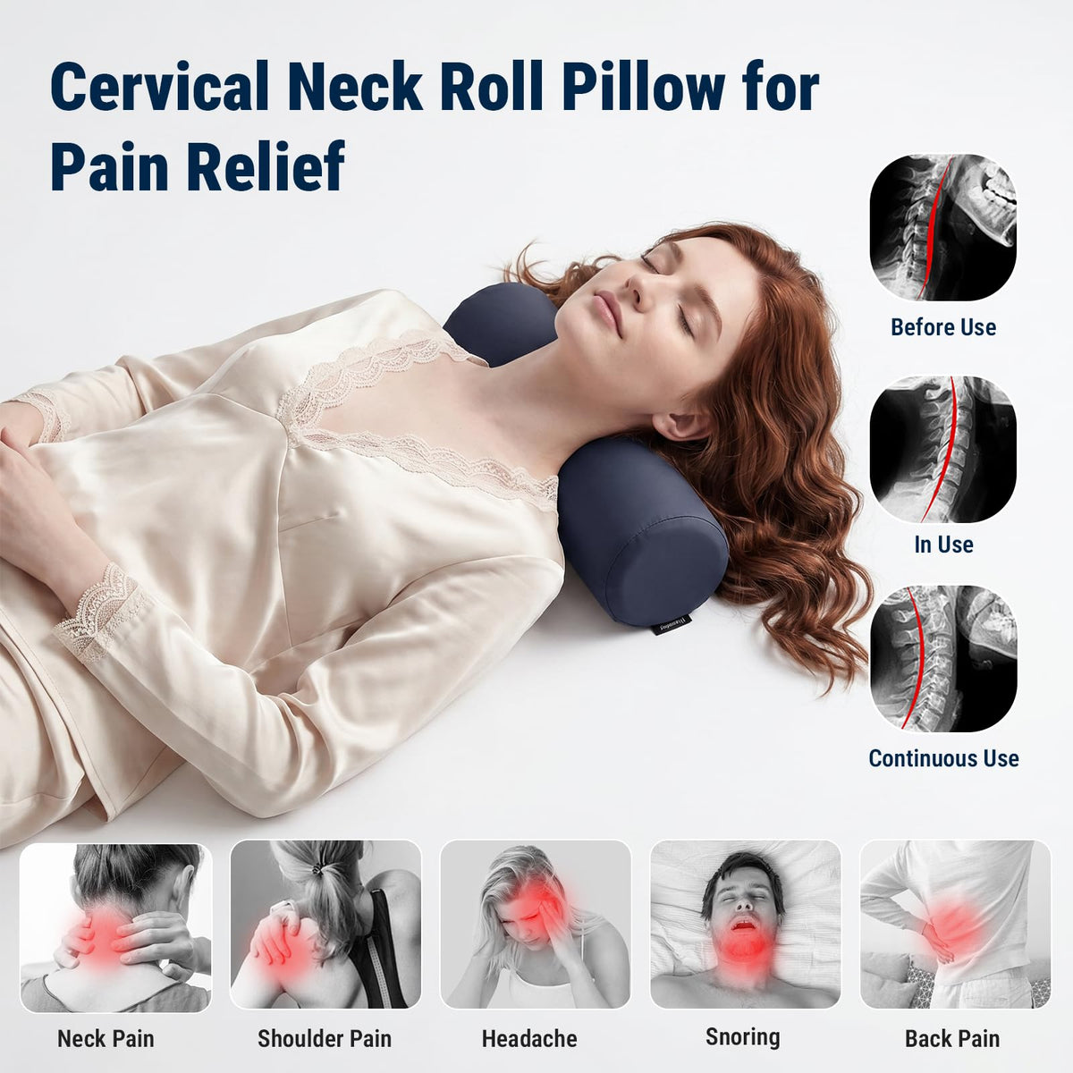 Neck Roll Pillow (Navy Blue / Medium - 5.0" H)