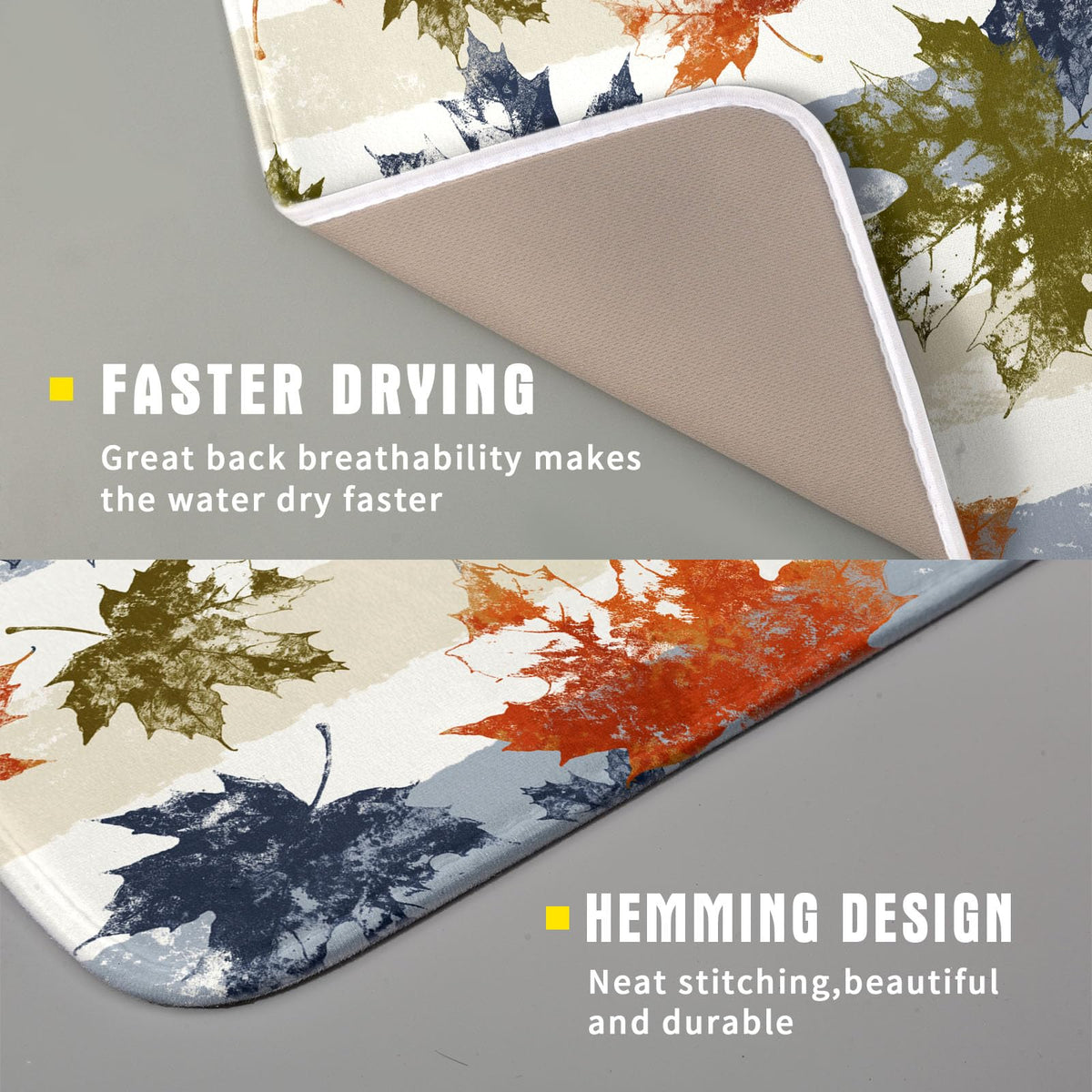 Autumn Colorful Maple Leaves Dish Drying Mat for Kitchen Counter (Colorful Maple Leave230807 / 16" x 18")