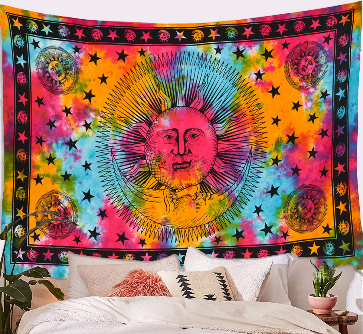 Tie Dye Mandala Tapestry (Multicolor / 90"L x 85"W)