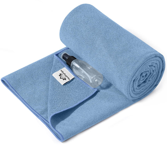 Yoga Mat Towel Non Slip for Hot Yoga Towel with Silicone Grip & Free Spray Bottle (Light Blue)