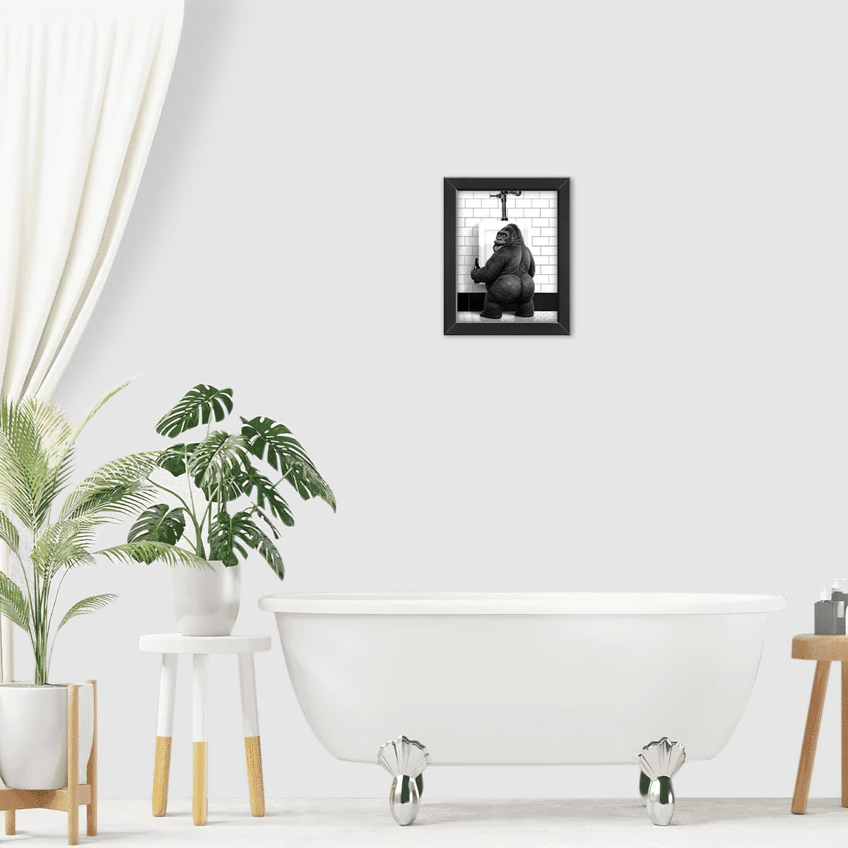Funny Bathroom Wall Art Framed Gorilla Bathroom Decor (Framed Bathroom Art 5 / 10"L x 8"W)