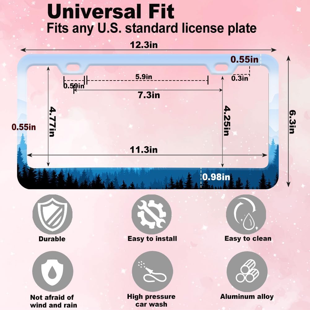 Mountain Pine Forest License Plate Frame Women Men 1Pc Car Tag (for Mountain-Blue 2-1p)