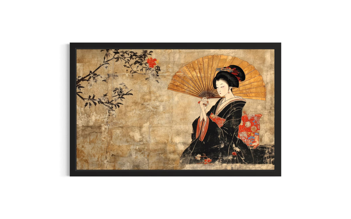 Japanese Fan Black Framed Black Framed Wall Art Print Poster (Japanese Fan / 20"L x 16"W)