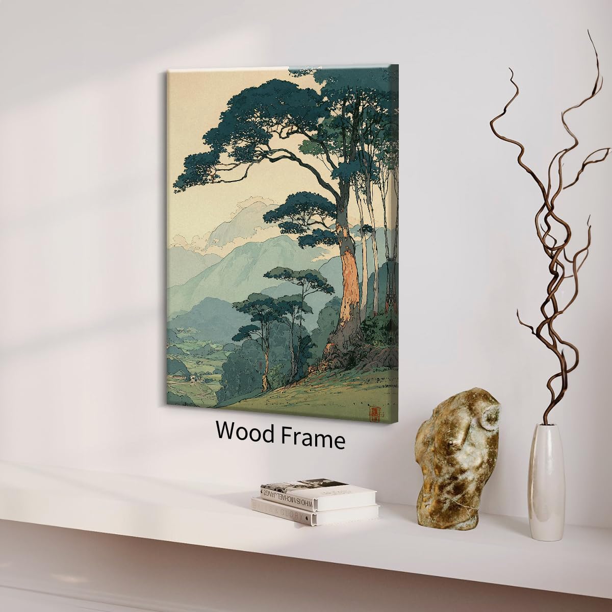 Japanese Forest Framed Wall Art Asian Tranquil Mountain Landscape Posters 16x20 inch Vintage Nature Tree Scene Prints Modern Ukiyo (Wrapped Canvas / Japanese Prints / 20"L x 16"W)