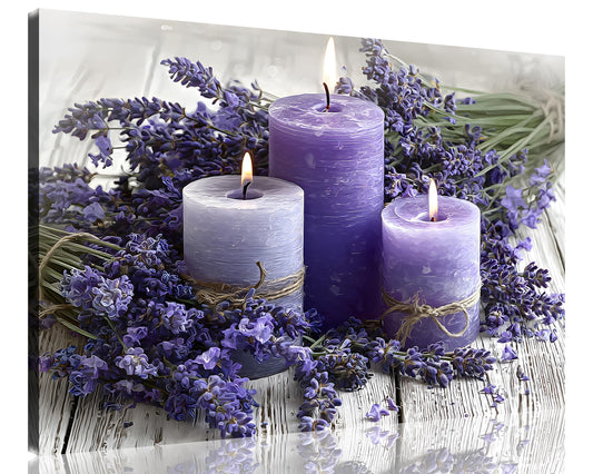 1 Panel Purple Wall Art Purple Wall Decor Lavender with Candle Canvas Picture for Bathroom Modern Flowers Pictures for Bedroom Kitchen Office Home Decor Ready to Hang 24x36 inches (36"L x 24"W / Purple Flower 15)