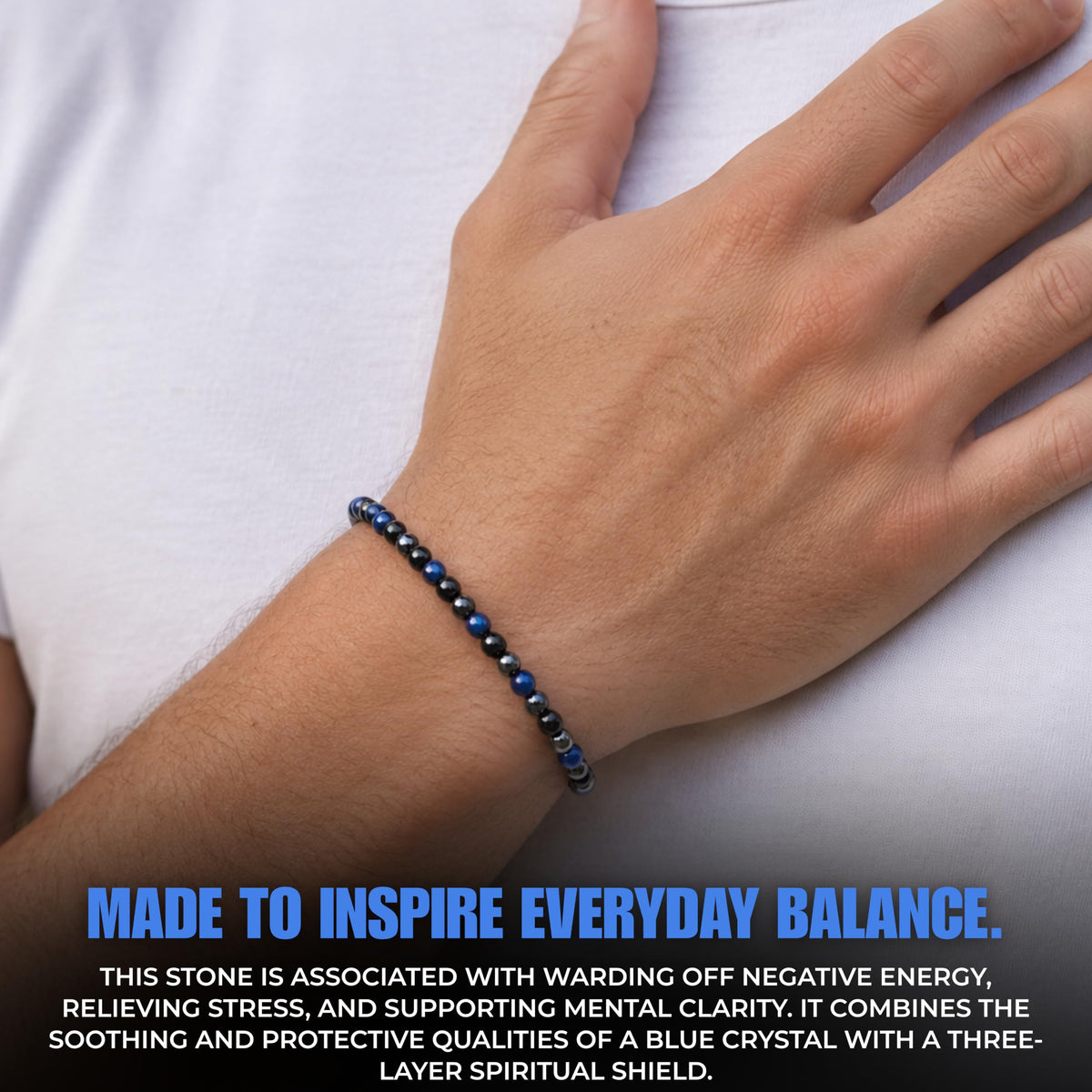 Triple Protection Blue 4mm Beaded Bracelet (Triple Protection Blue / Large)