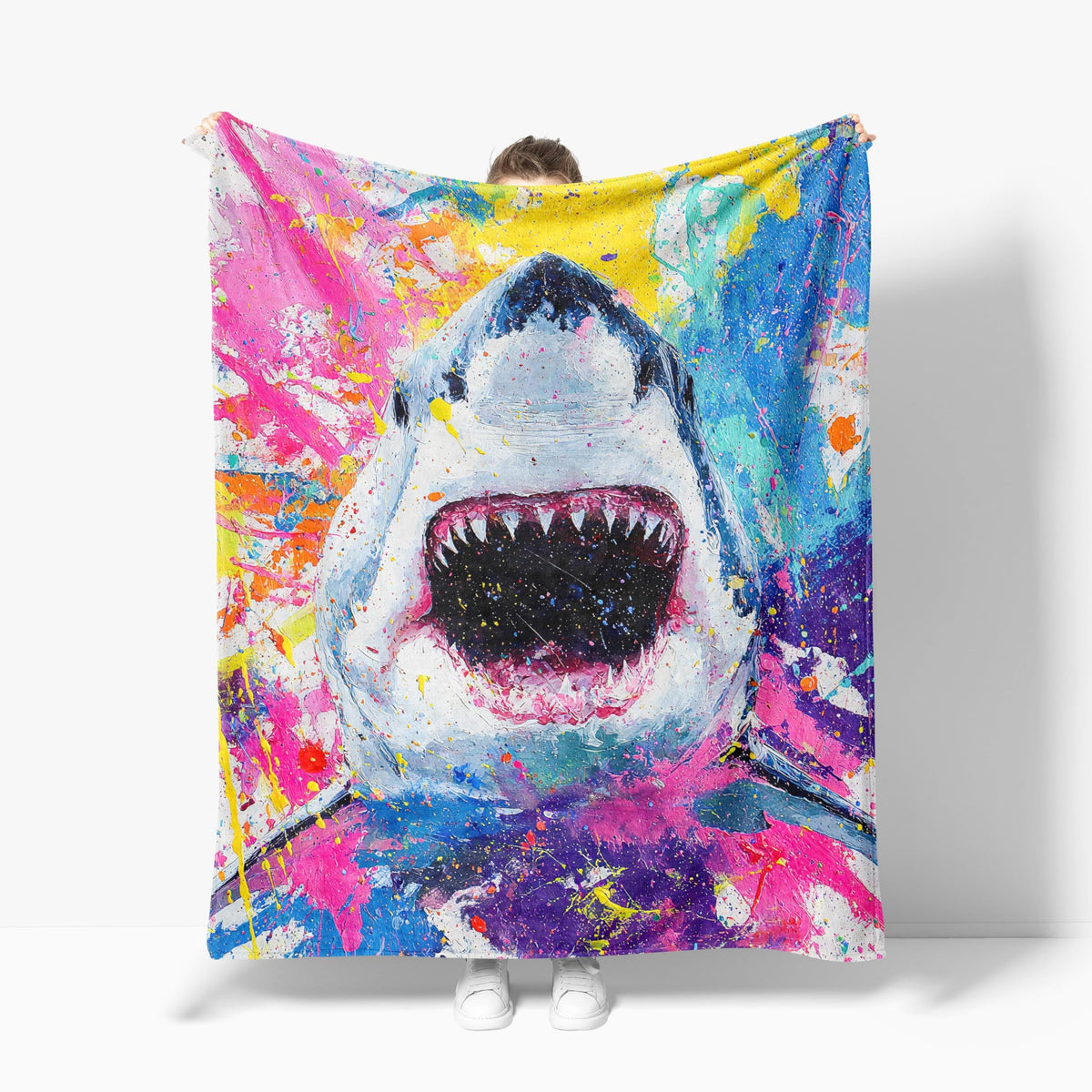 Graffiti Shark Throw Blanket Wildlife Gift Room Decor 60"x80" (Graffiti Shark / 60"X80")