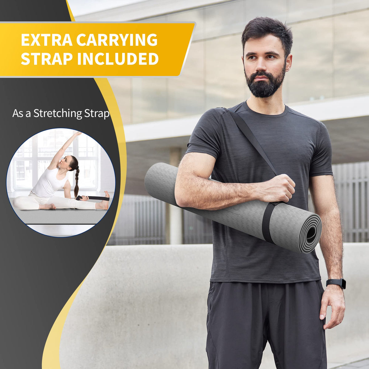 Extra Wide Yoga Mat for Women and Men (72" x 32" x 6mm / Gray)